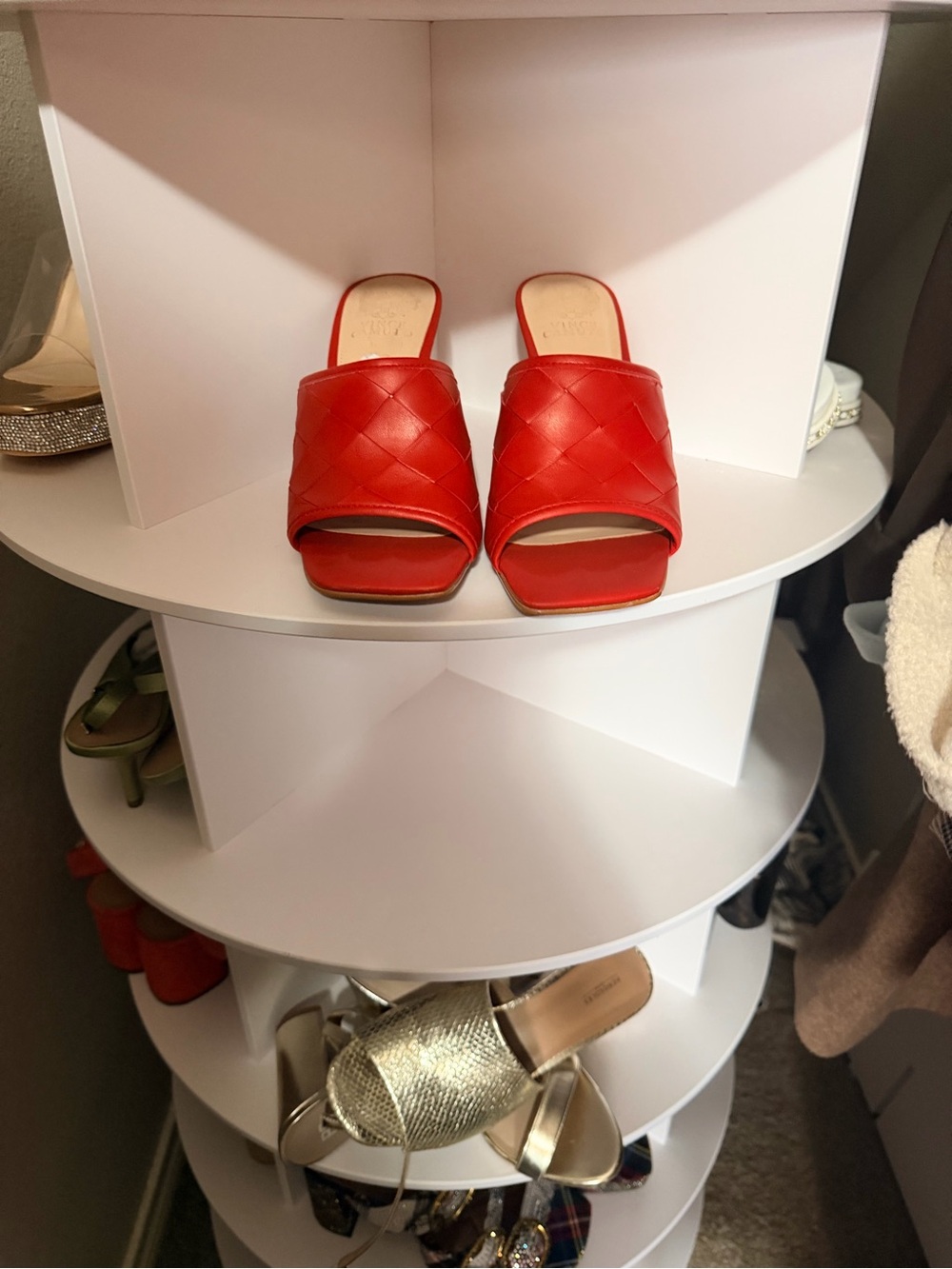 Vince Camuto Quilted Red Open-Toe Mule Heels - Picture 4 of 7